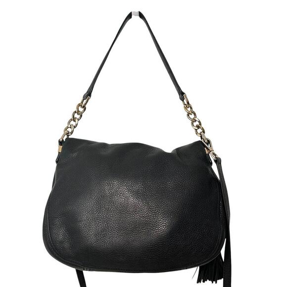 Michael Kors Bedford Flap Tassel Black Pebbled Leather Shoulder Bag Purse - Picture 4 of 16